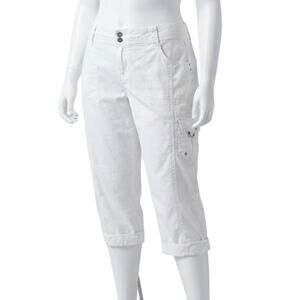 Style Co Cargo Pants Women 16 White Cropped Roll Tab Pockets Cotton Blend Casual